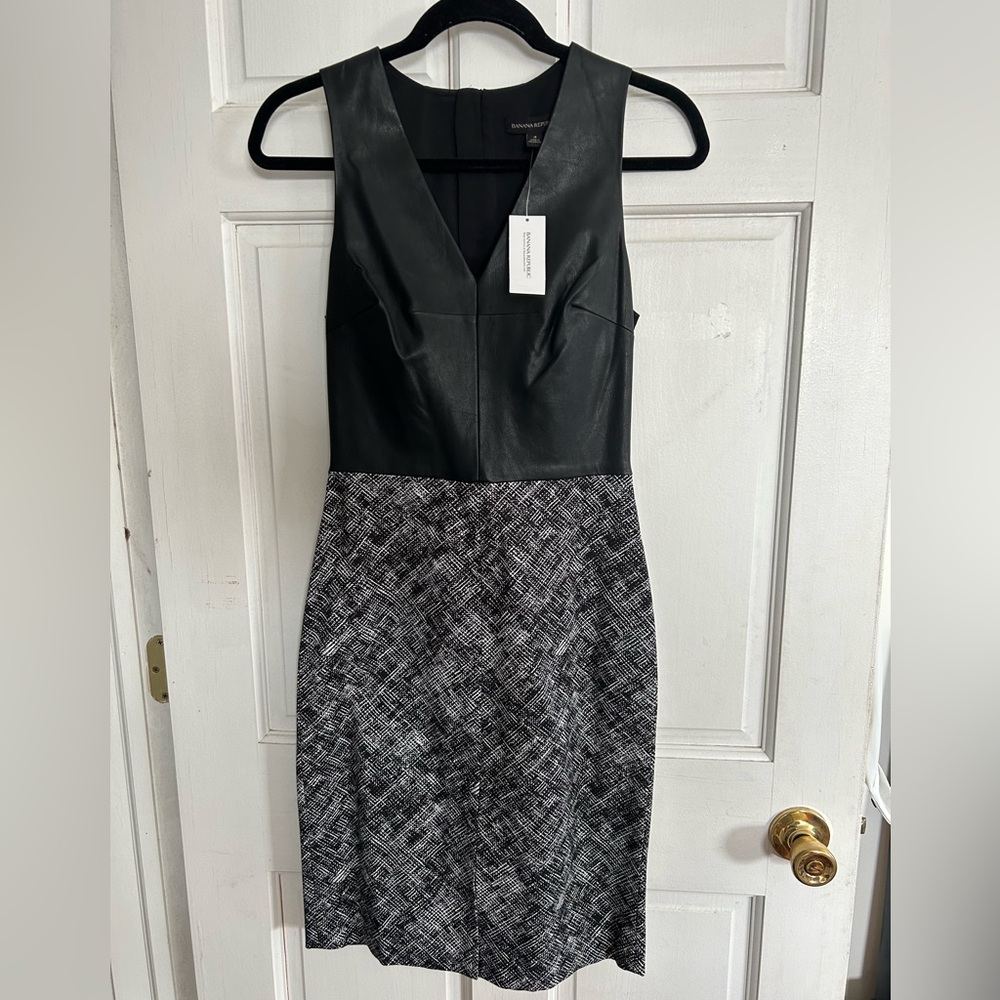 NWT! Banana Republic Black Pleather Top Dress. Pencil Skirt Bottom. Size 4